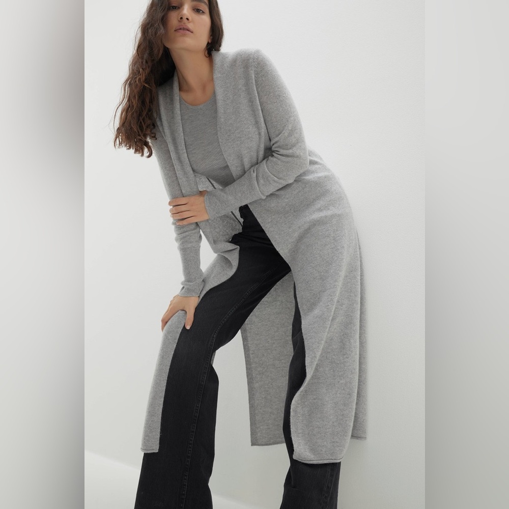Long Open-front Cardigan Light Gray Sz S
